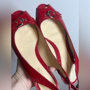 Easy Spirit Red Patent Slingback Heels Buckle Peep Toe Size 8
